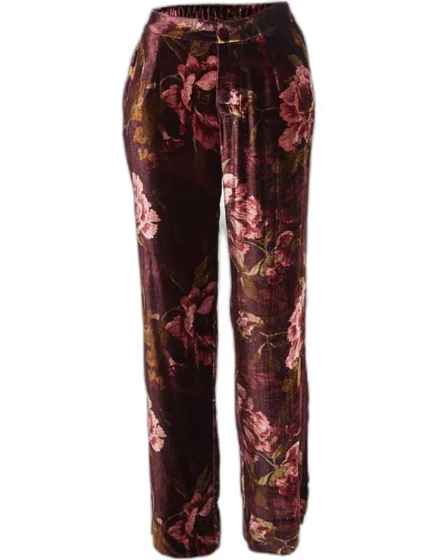 Floral Print Velvet Pants