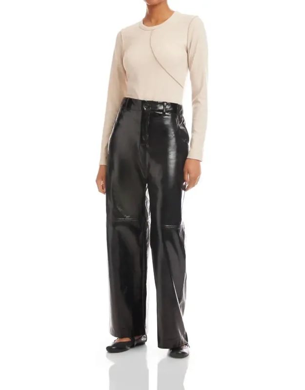 Faux Patent Leather Wide Leg Pants