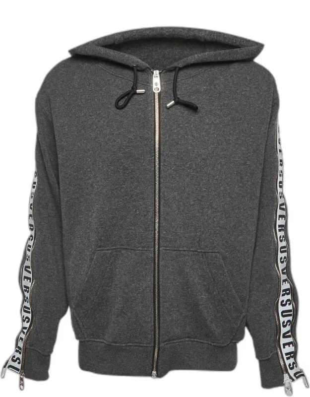 Cotton Knit Logo Tape Zip Detail Hooded Jacket