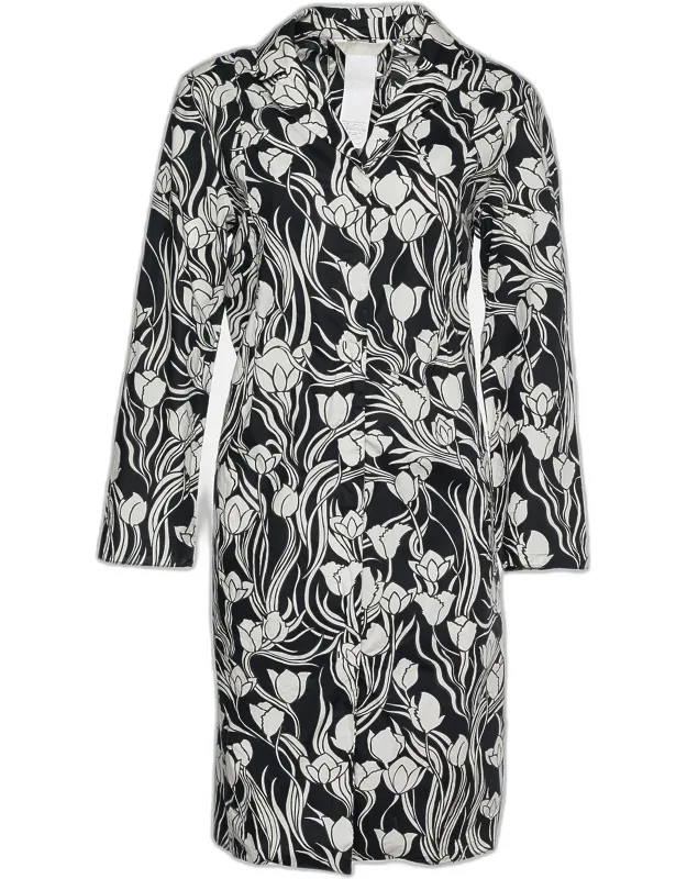 Monochrome Floral Print Cotton Shirt Dress