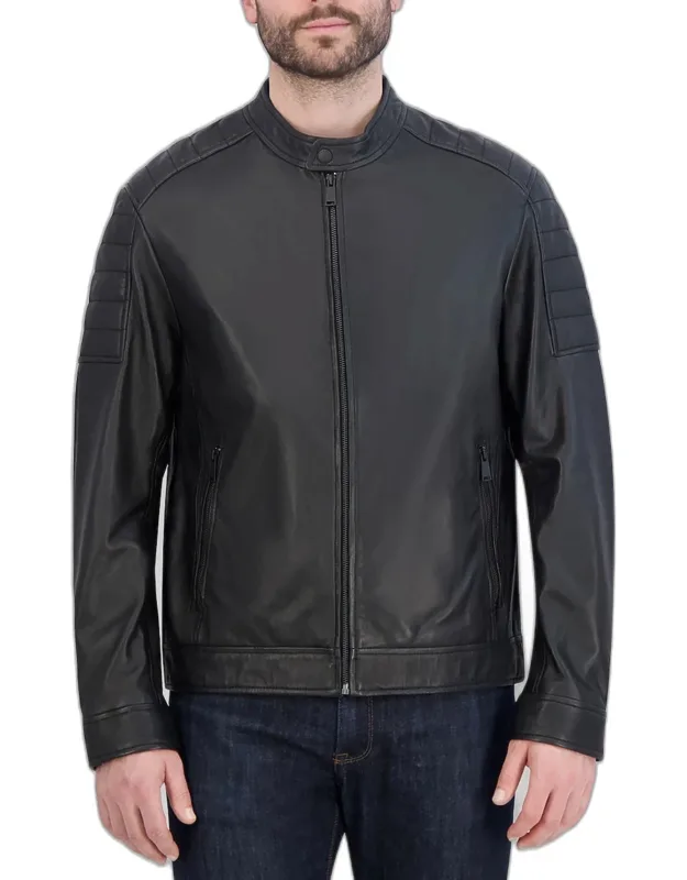 Traditional Fit Washed Lamb Leather Jacket