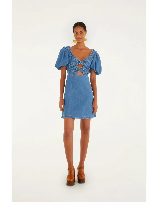 Wavy Cut-out Puff Sleeve Mini Dress
