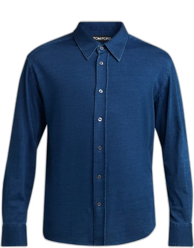 Cotton Denim Point-collar Button-down Shirt