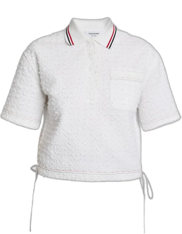 Drawstring Hem Crop Polo Shirt