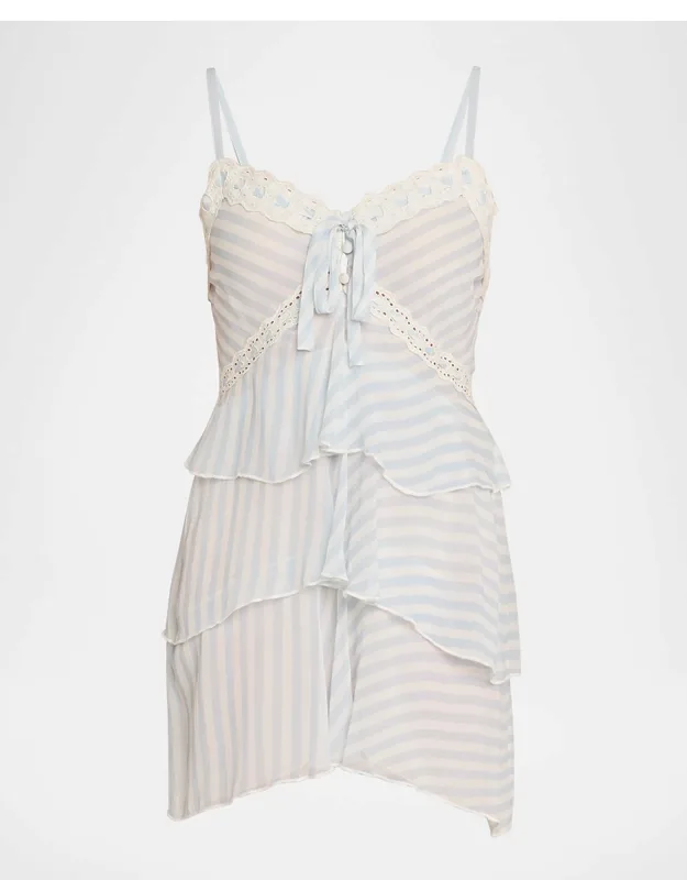 Marlia Striped Lace-trim Mini Dress