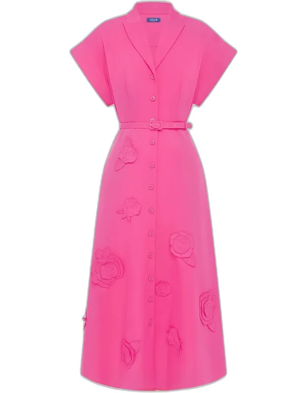 Aubrey Belted Floral Applique Midi Dress