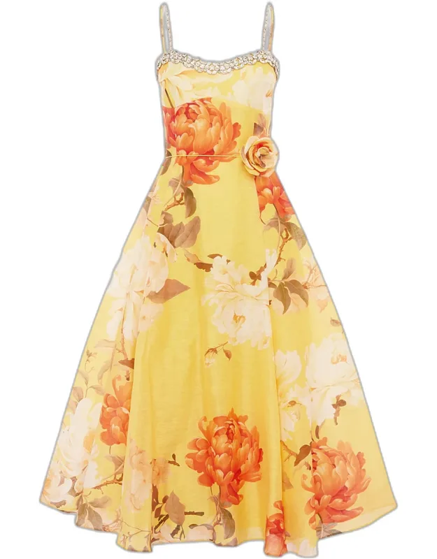 Mariela Crystal Floral-print Midi Dress
