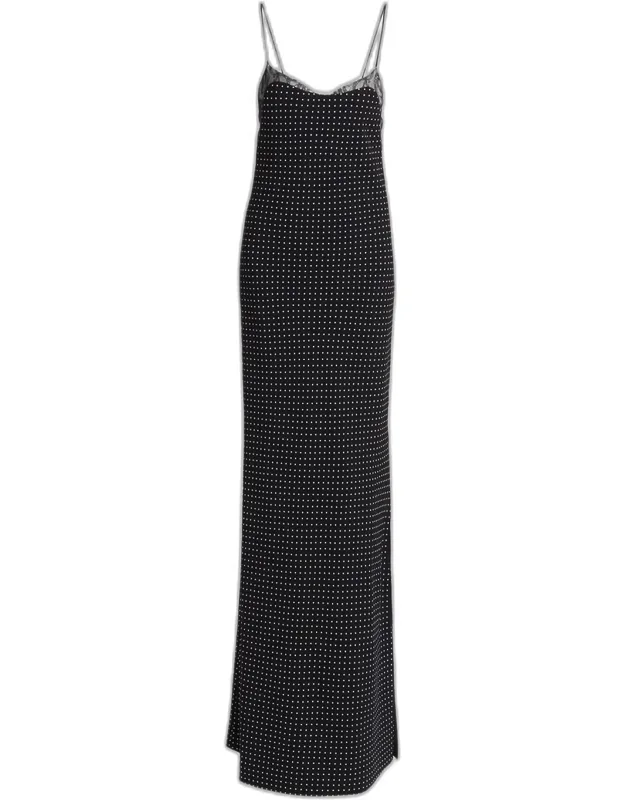 Polka Dot Silk Backless Maxi Slip Dress