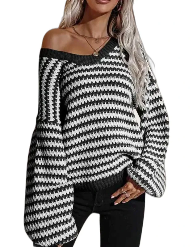 Striped V-neck Knit Sweater