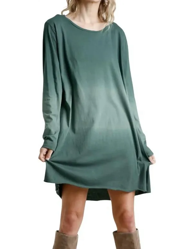 Dip Dye Ombre Round Neck Dress