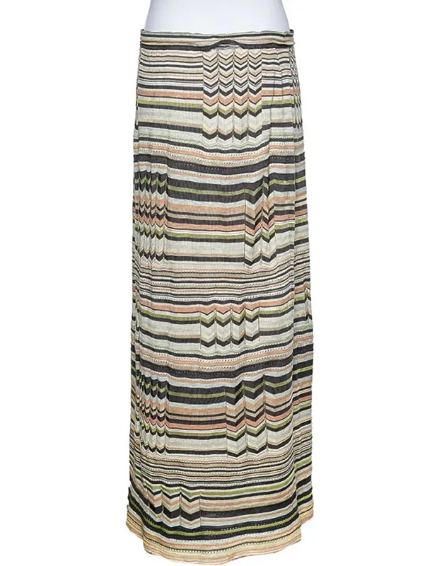 Multicolored Stripe Perforated Knit Skirt