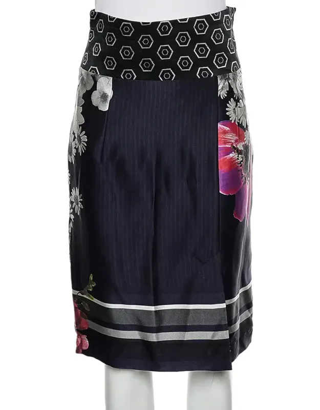 Multicolor Printed Satin Pencil Skirt
