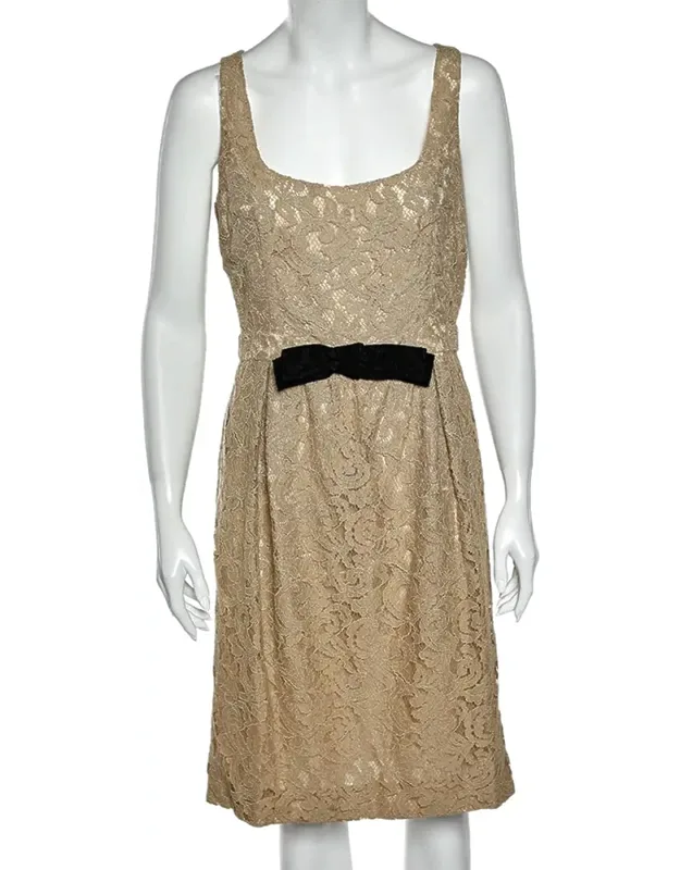 Cream Lace Bow Trim Sleeveless Midi Dress