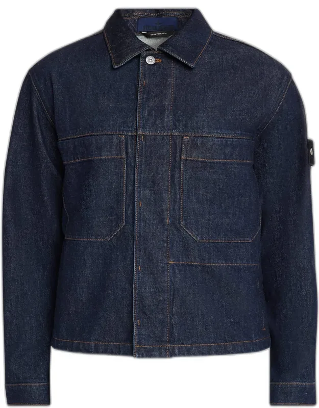 Denim Button-front Biker Jacket