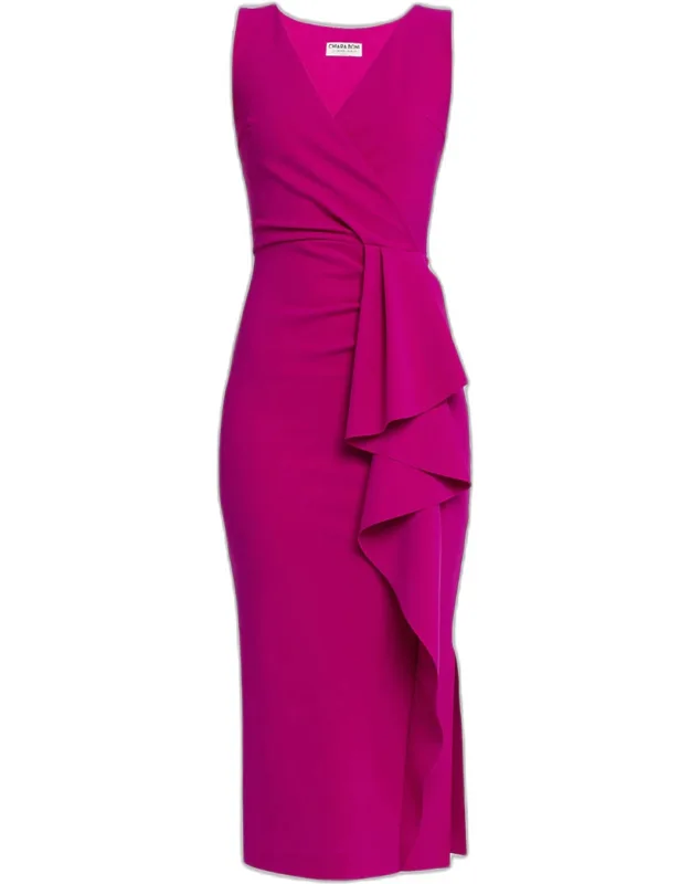 Ruffle Drape Bodycon Midi Dress