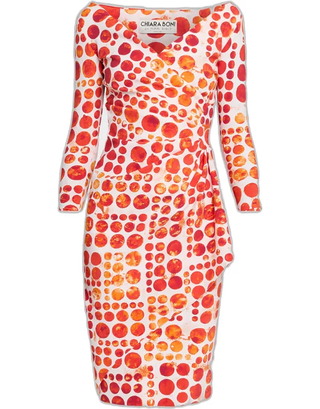 Floral V-neck Long-sleeve Side-drape Dress