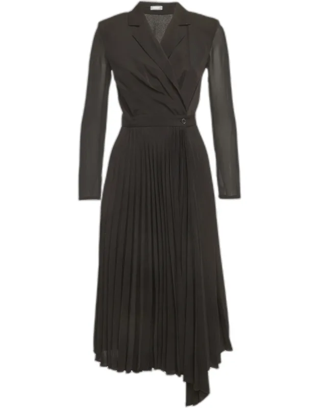 Crepe & Plisse Wrap Style Midi Dress