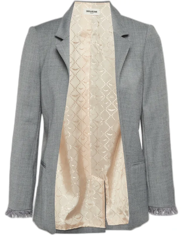 Jacquard Open Front Frange Blazer