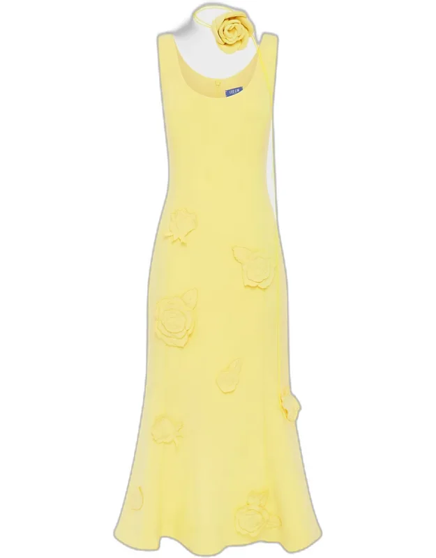 Floral Applique Trumpet Midi Dress