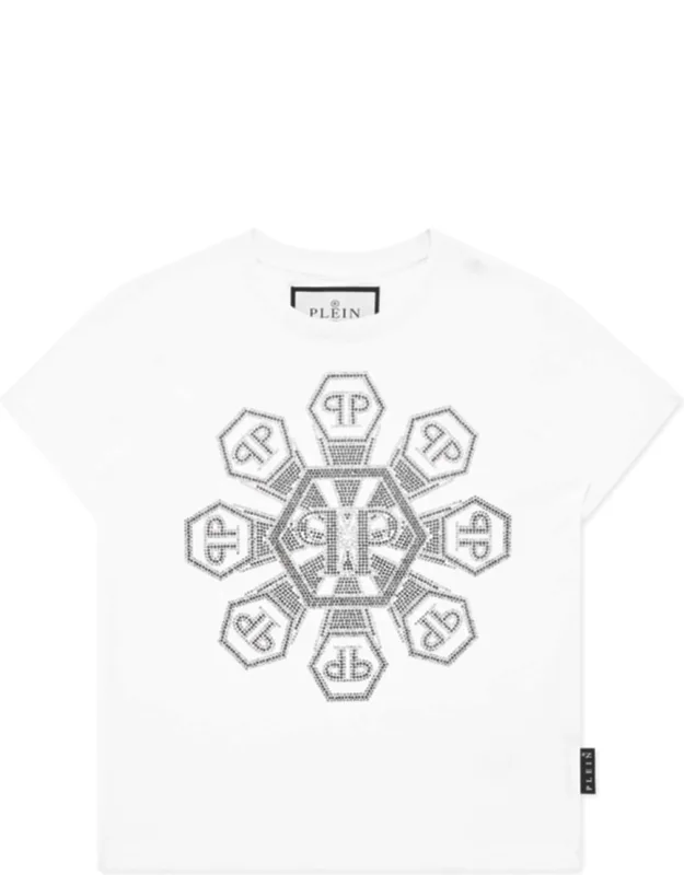 T-shirt Round Neck Ss Strass Monogram With Premium Cotton And Strass-embellished Design