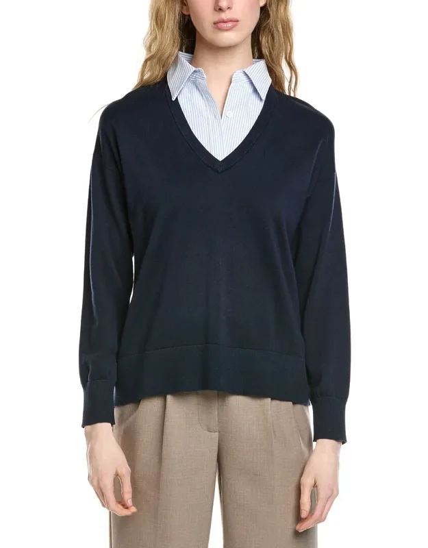 Removable Striped Collar Sweater