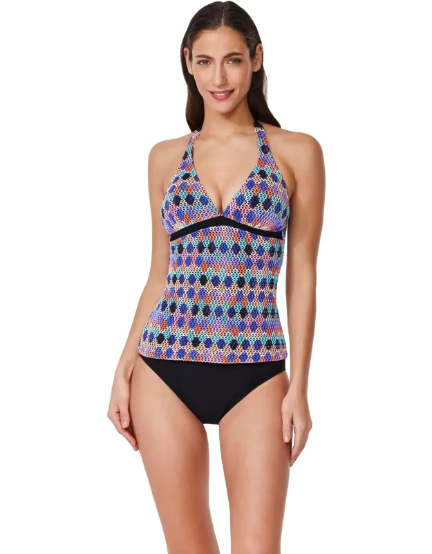 Retro Riviera Halter Netted Crochet Tankini Top