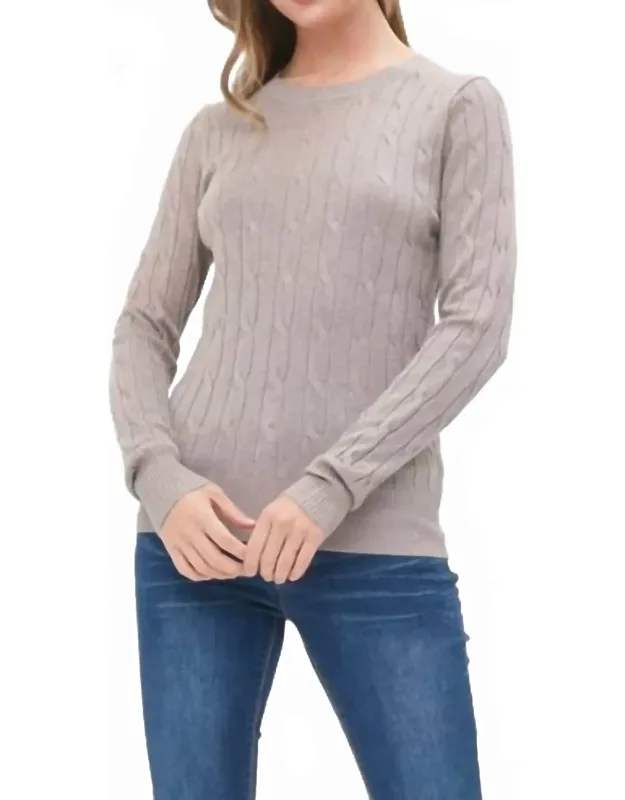 Long Sleeve Cable Knit Round Neck Pullover Sweater