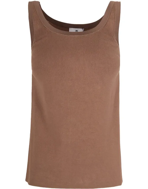 Sleeveless Knit Top With Glossy Viscose Bands