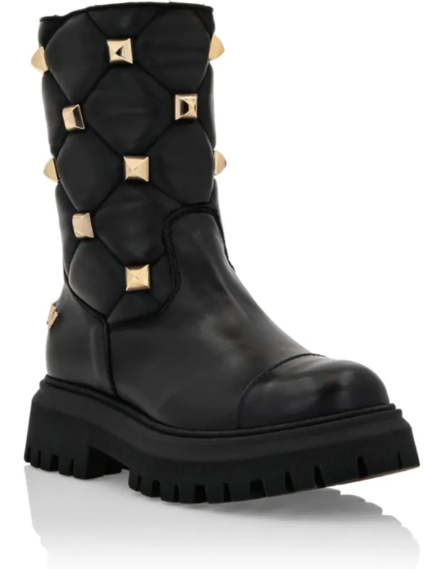 Quilted Leather Boots And Studs