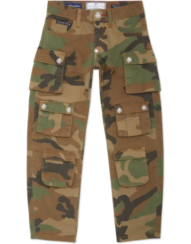 Strass Denim Cargo Trousers Camouflage