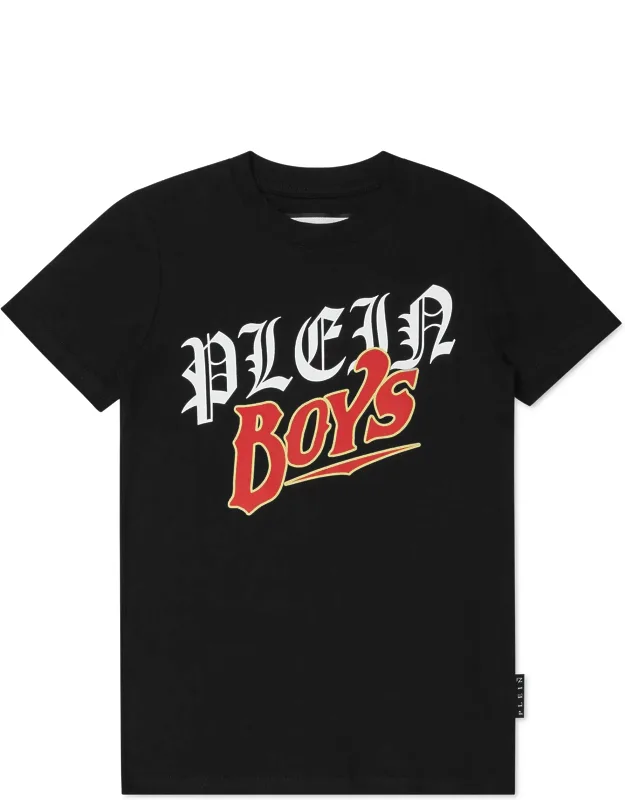 T-shirt Round Neck Ss With Lettering Print And Rib Knit Neckline