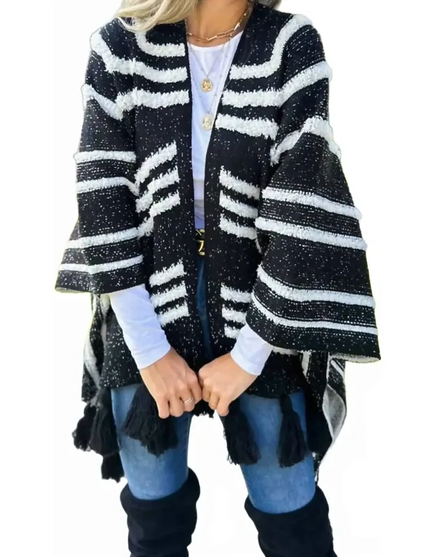Textured Pattern Chunky Tassel Cardigan