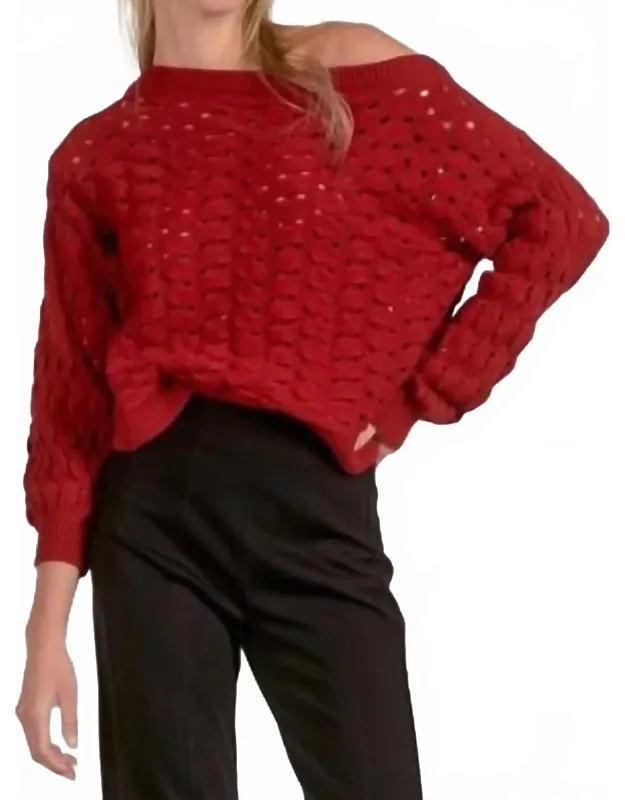 Wide Neck Open Knit Crochet Sweater