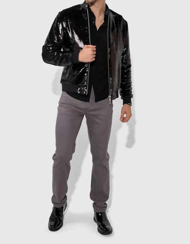 Ryder Long Sleeve Bomber Jacket In Sequin Noir