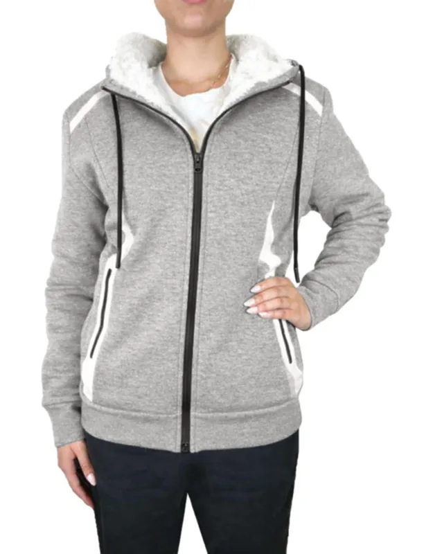 Blu Rock Relaxed Fit Shearling Fleece Lined Full Zip Hoodie With Adjustable Drawstring Hood And Two Side Zipper Pockets