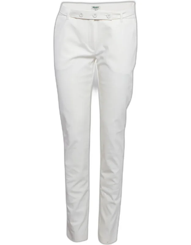 Off White Gabardine Straight Fit Trousers