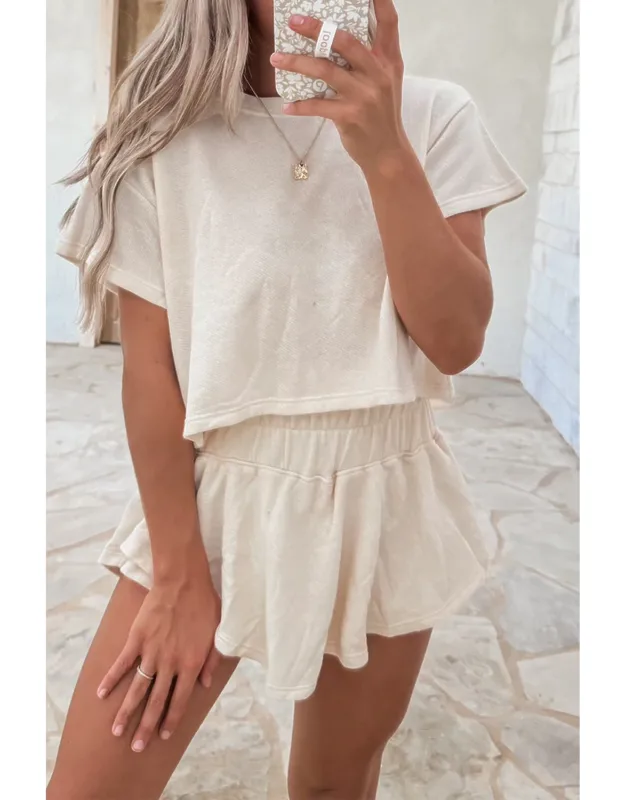 Cropped Tee And Ruffle High Waist Skort Set