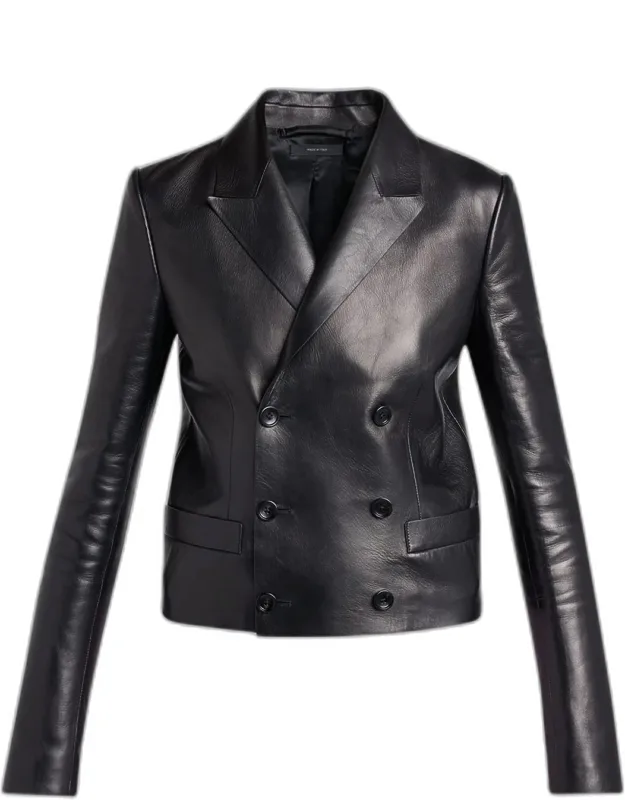 Nappa Leather Double-breasted Blazer