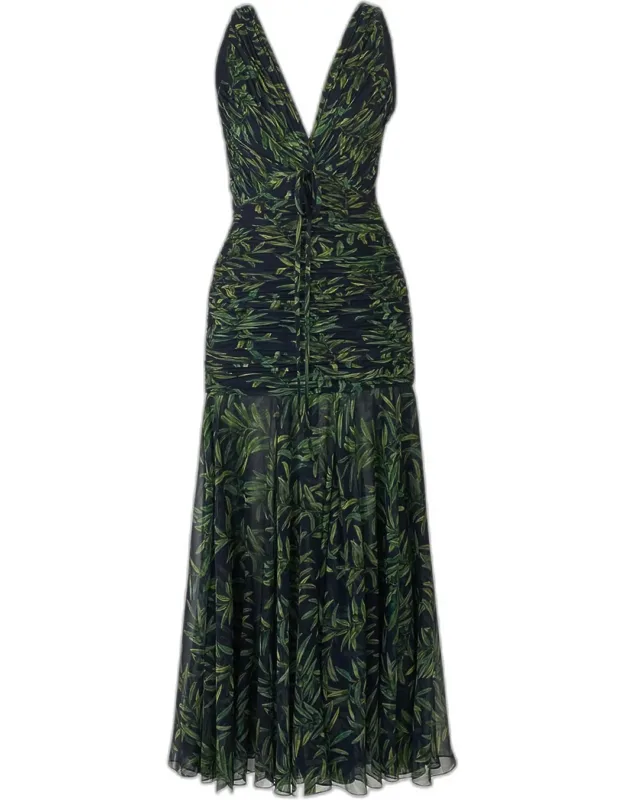 Ruched V-neck Maxi Dress