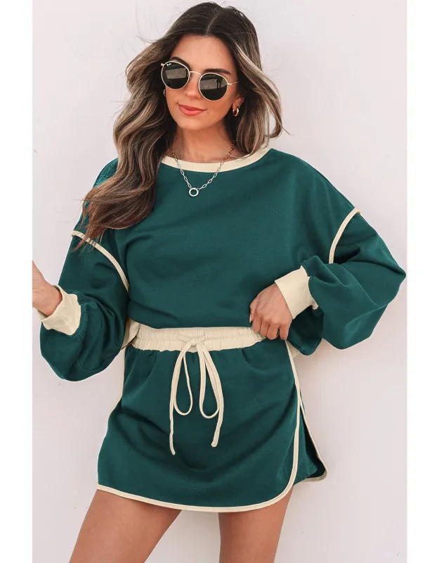 Loose Pullover And Lace-up Waist Skort Set