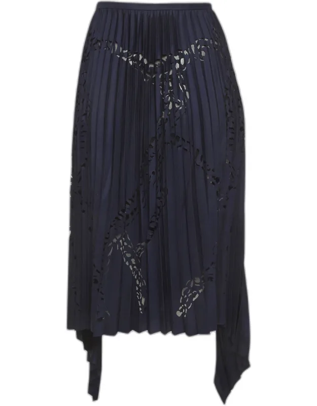 Laser Cut Plisse High Low Hem Skirt