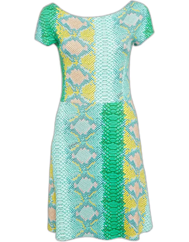 Multicolour Snakeskin Print Jersey Mini Dress