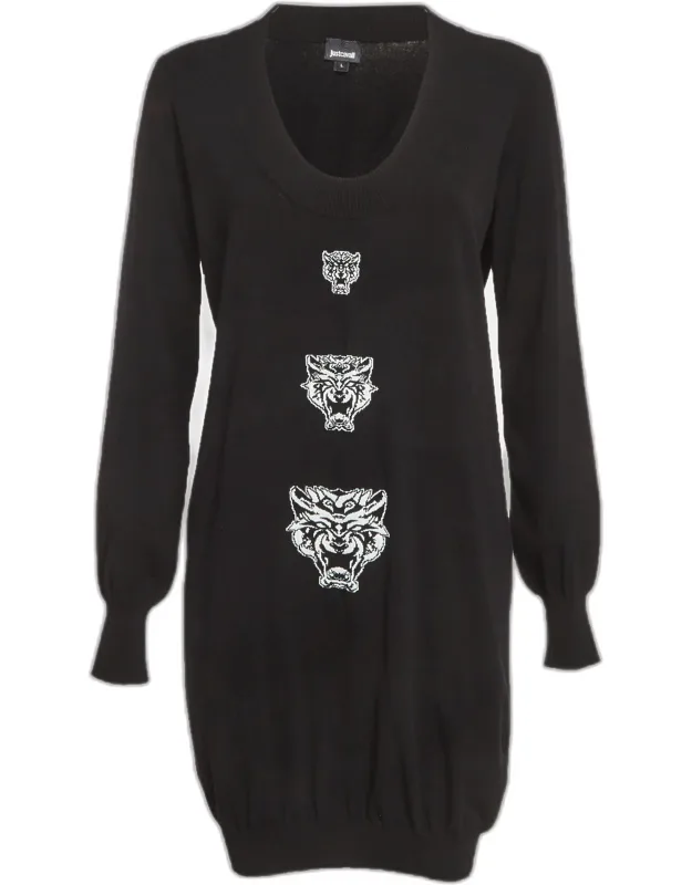 Logo Intarsia Knit Sweater Dress