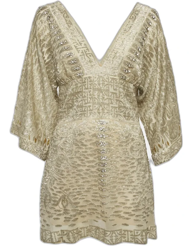 Gold Embellished Silk Mini Dress