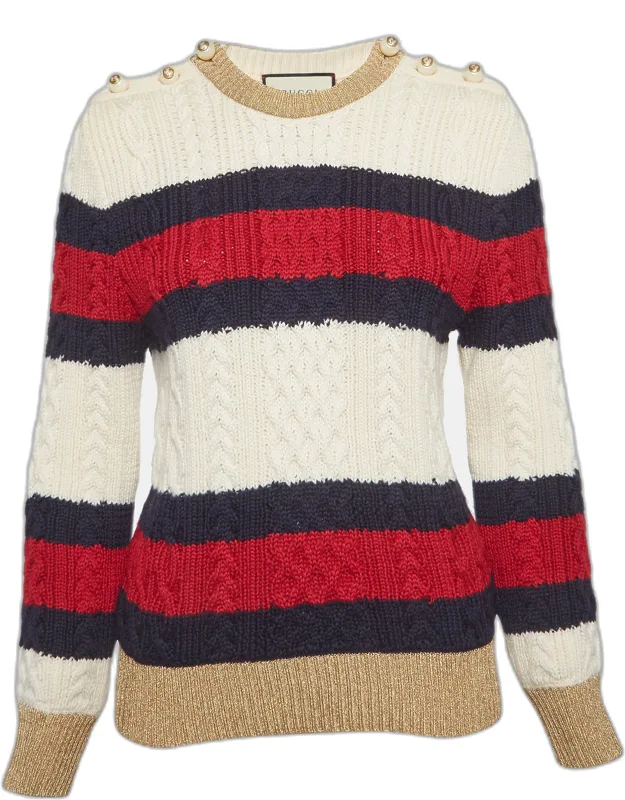 Striped Cable Knit And Lamé Sweater