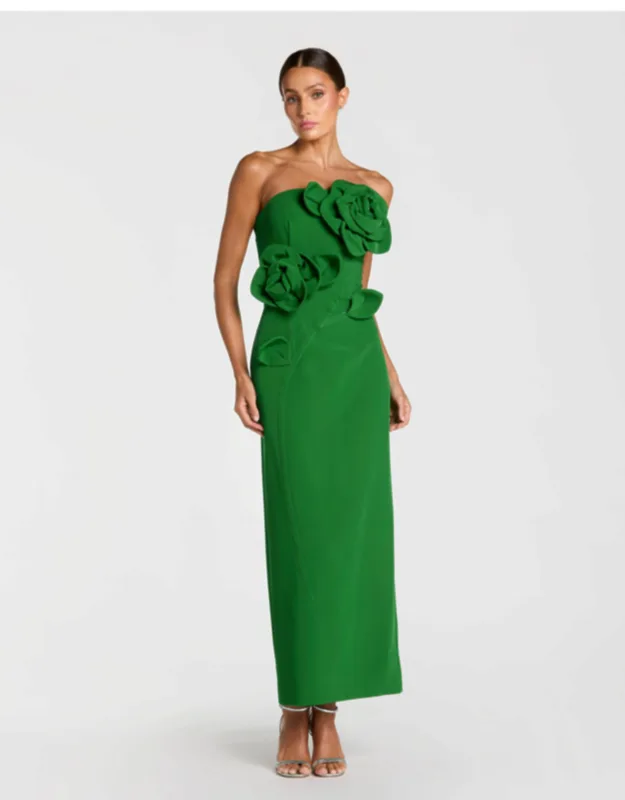 Petite Strapless Crepe Dress With 3d Flower Detail