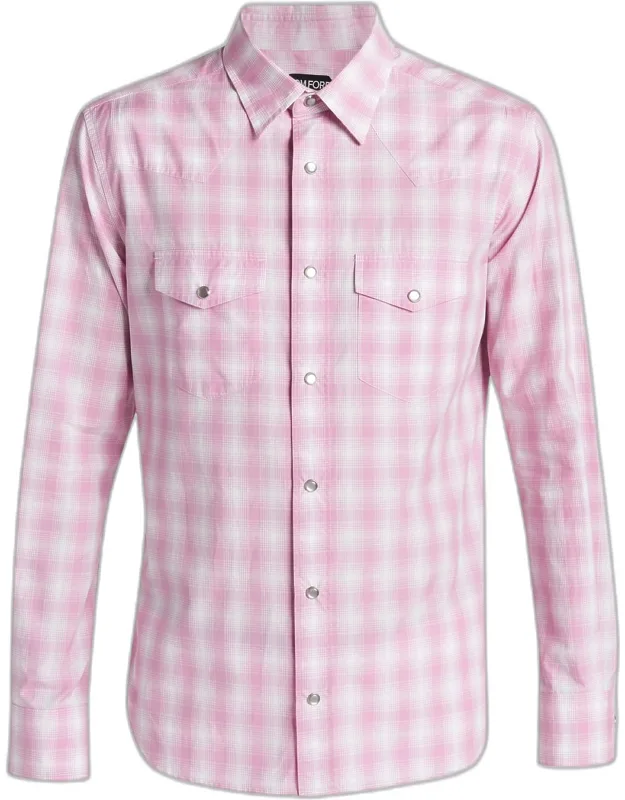 Cotton Plaid Slim-fit Snap Front Western Shirt