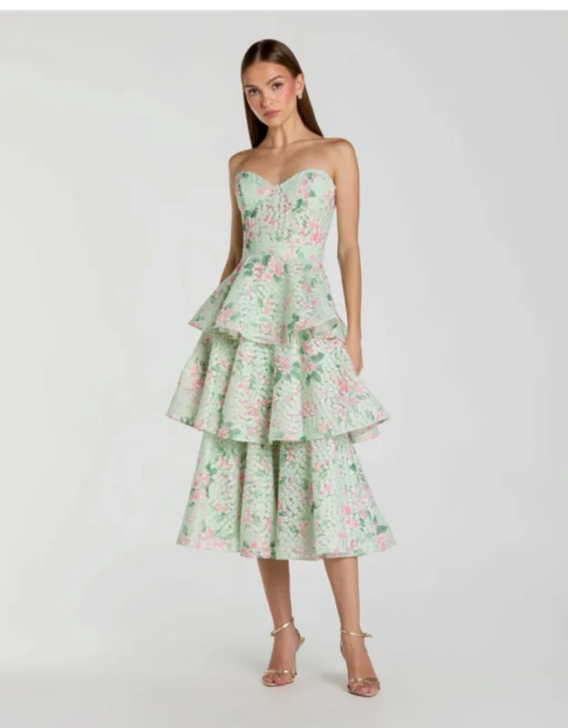 Floral Tiered Strapless Midi Dress