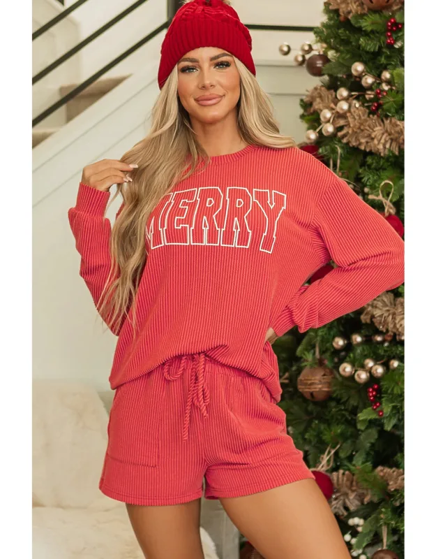 Merry Graphic Long Sleeve Top And Shorts Set