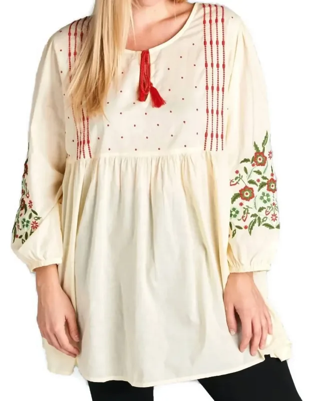 Floral Embroidered Peasant Mini Dress